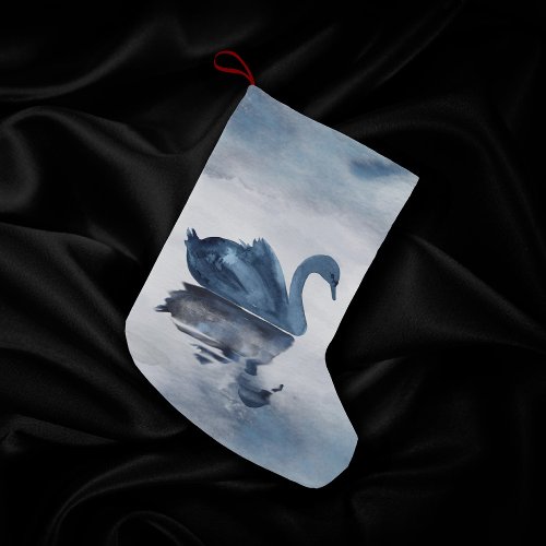 Misty Reflections  Moody Dusty Blue Swan on Lake Small Christmas Stocking