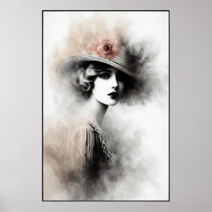 Misty Retro Portrait of Elegance Poster