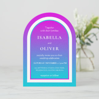 Misty rose and light sky blue gradient wedding invitation