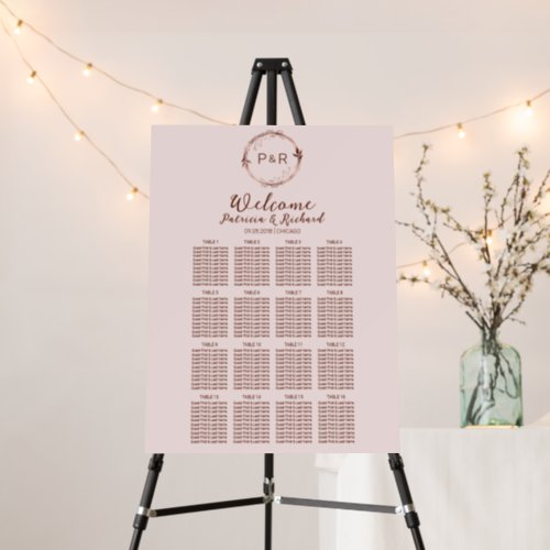 Misty Rose Monogram Wedding Seating Chart Board
