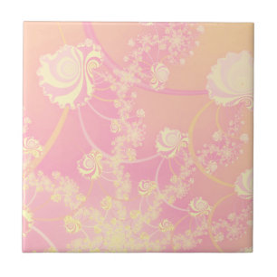 Misty Rose Pastel Pink Fractal Flower Ceramic Tile