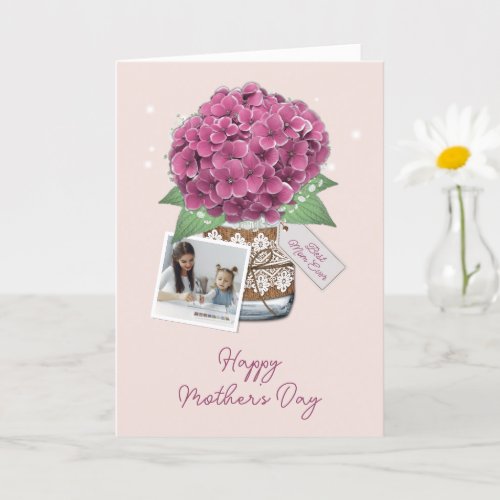 Misty Rose Pink Flower 2 Photo Mothers Day Card