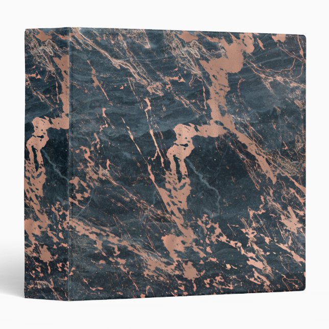 Misty Rustic Blue & Rose Gold Pink Glam Marble 3 Ring Binder (Front/Spine)