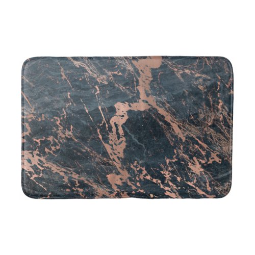 Misty Rustic Blue  Rose Gold Pink Glam Marble Bath Mat