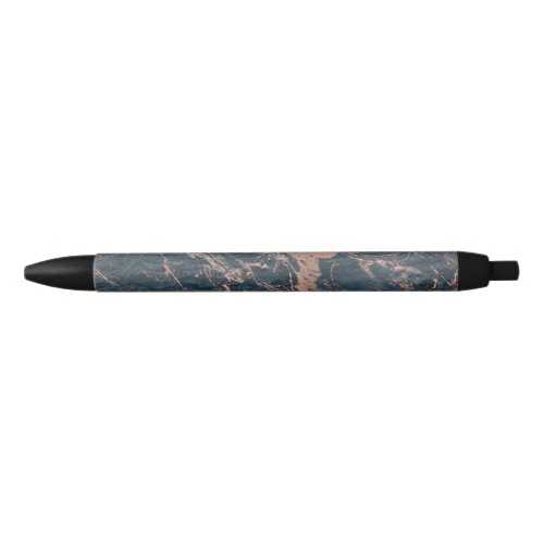 Misty Rustic Blue  Rose Gold Pink Glam Marble Black Ink Pen