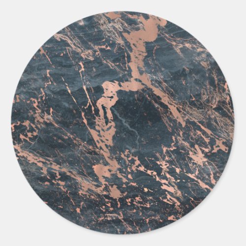 Misty Rustic Blue  Rose Gold Pink Glam Marble Classic Round Sticker