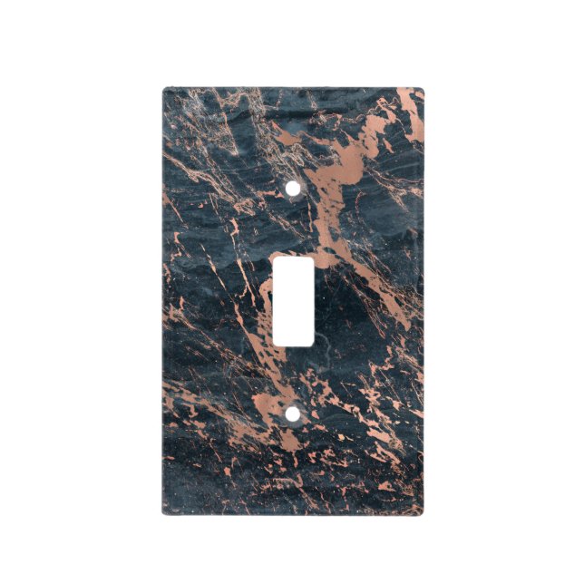 Misty Rustic Blue & Rose Gold Pink Glam Marble Light Switch Cover (Front)
