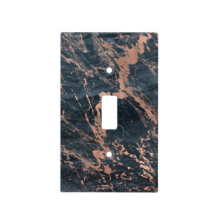 Misty Rustic Blue & Rose Gold Pink Glam Marble Light Switch Cover