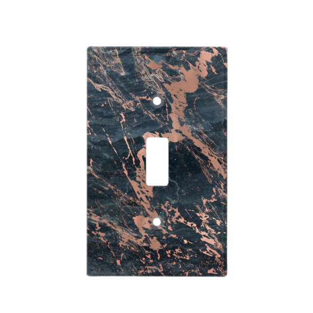Misty Rustic Blue & Rose Gold Pink Glam Marble Light Switch Cover (Front)