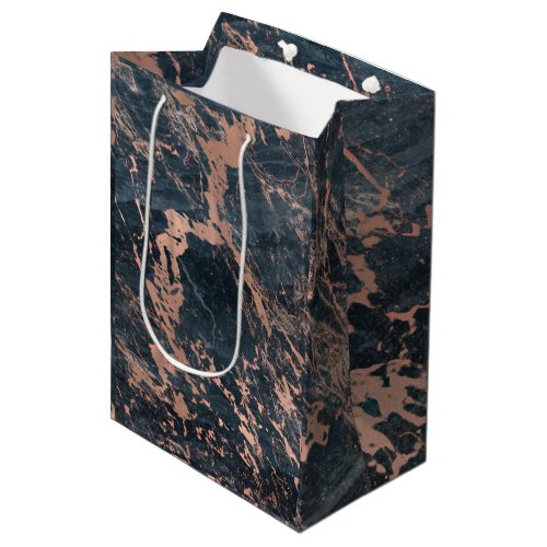 Misty Rustic Blue  Rose Gold Pink Glam Marble Medium Gift Bag