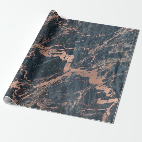 Misty Rustic Blue  Rose Gold Pink Glam Marble Wrapping Paper