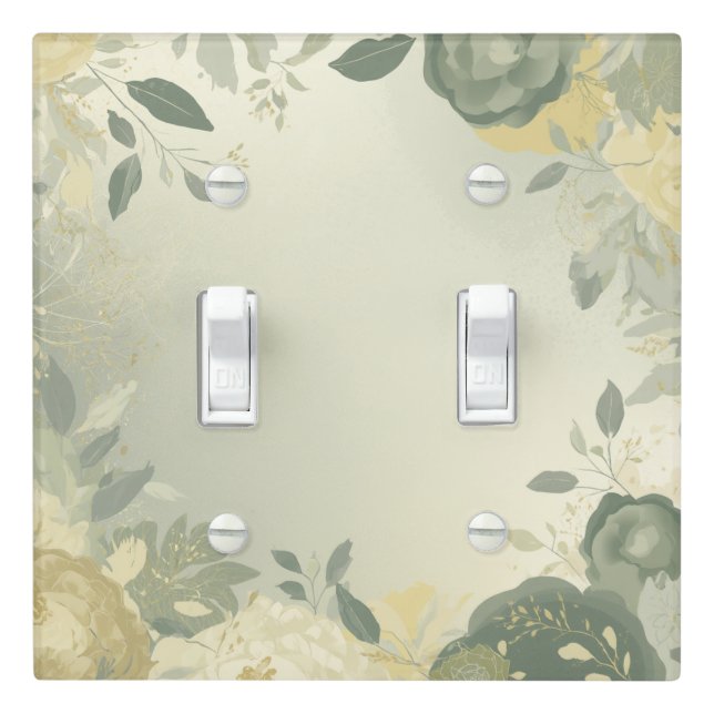 Misty Sage Green and Soft Yellow Botanical Frame Light Switch Cover (In Situ)