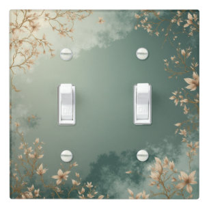 Misty Sage Green Floral Botanical Border Light Switch Cover