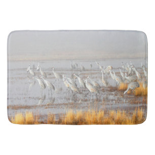 Misty Sandhill Cranes Bath Mat