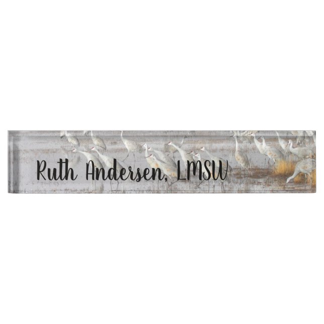 Misty Sandhill Cranes Desk Name Plate (Front)