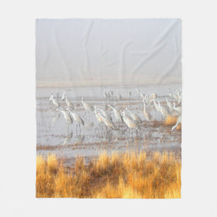 Misty Sandhill Cranes Fleece Blanket