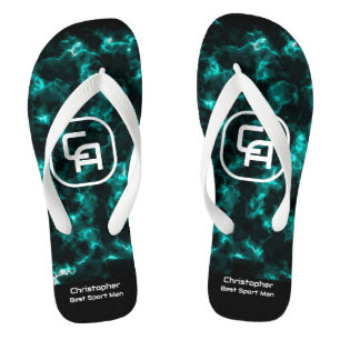 Misty Smoke Monogram Aqua Flip Flops