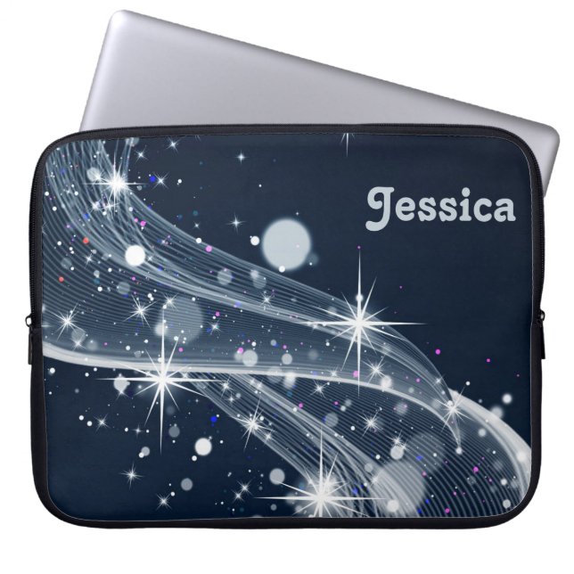 Misty Star Swirls and Custom Name Laptop Sleeve (Front)