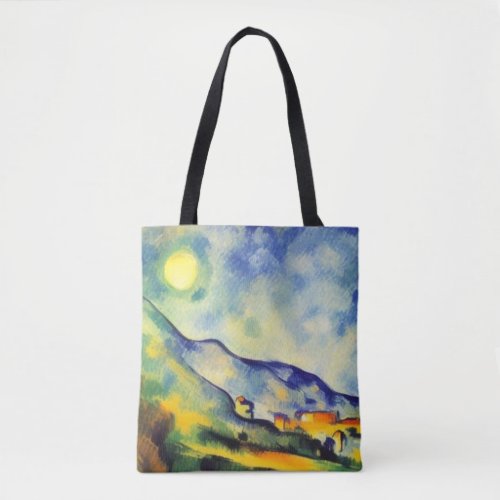 Misty sun over mountain valley tote bag