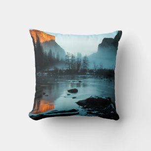 Misty Sunset in Yosemite Throw Pillow