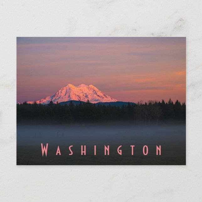 Misty sunset over Mount Rainier Postcard (Front)
