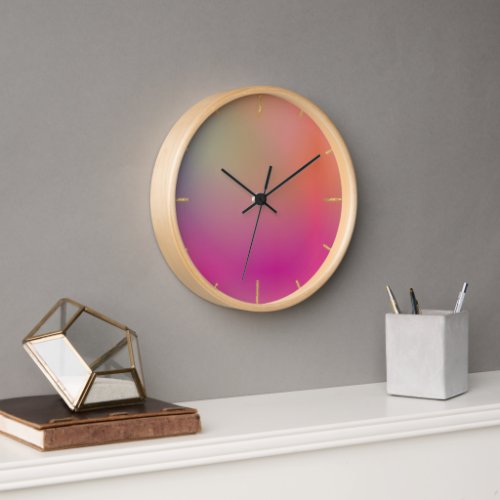 Misty Sunset Pink Gold Gradient Clock