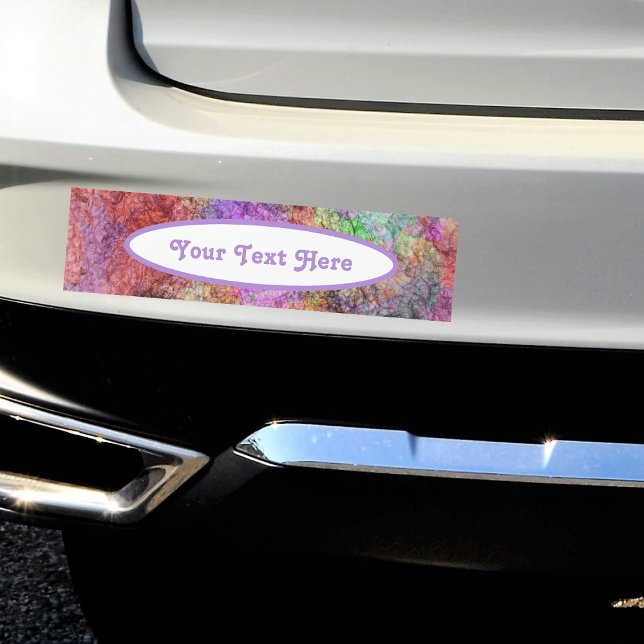 Misty Swirls of Purples Pinks Yellow Gray Squiggle Car Magnet (Abstract mix pretty pastel colours in pinks purples greens with text oval on magnetic bumper sticker)
