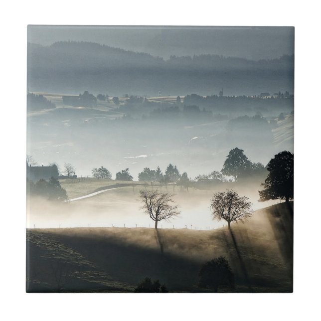 Misty Switzerland Countryside Landscape Ceramic Tile (Front)