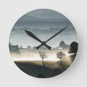 Misty Switzerland Countryside Landscape Round Clock