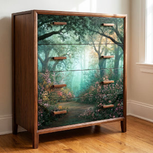 Misty Teal Enchanted Forest Path Decoupage Tissue Paper