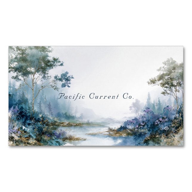 Misty Teal Forest Gold Sparkle Landscape Business Card Magnet (Front)