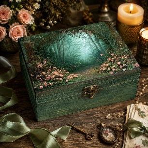 Misty Teal Forest Pink Rose Stone Path Decoupage Tissue Paper