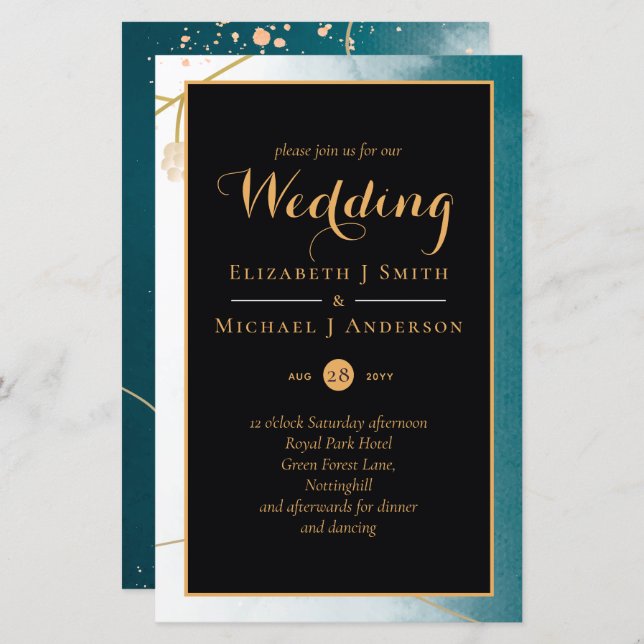 Misty Teal Gold Wedding Invitation BUDGET A9 (Front/Back)