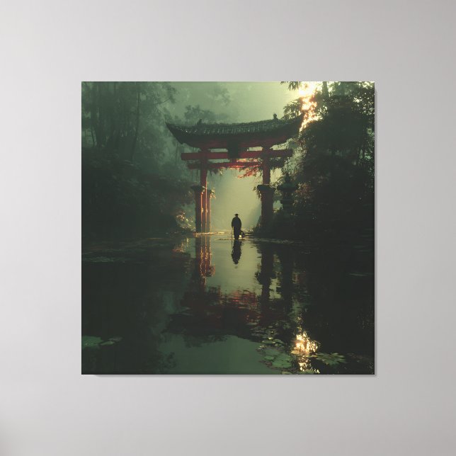 Misty Torii Gate Dawn Solitude Figure Canvas Print (Front)