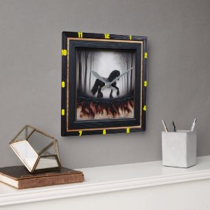 Misty Trail:Customizable Charred Wood Friesian Art Square Wall Clock