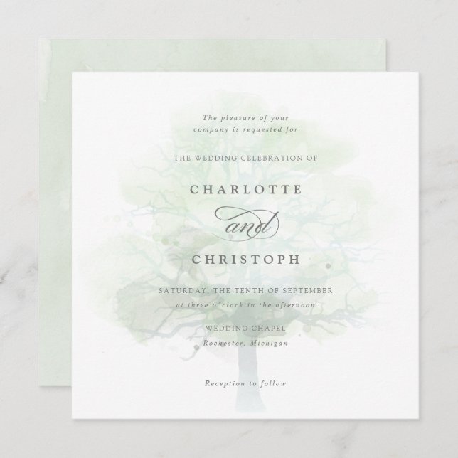 Misty tree wedding invitation (Front/Back)