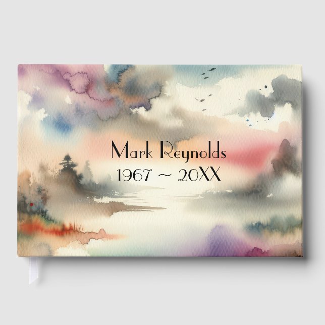 Misty Trees and Birds In Watercolor  Guest Book (Front)