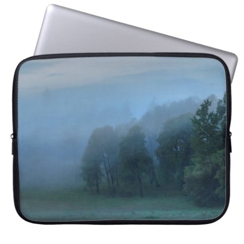 Misty Trees and Meadows Nature Photography Laptop Sleeve