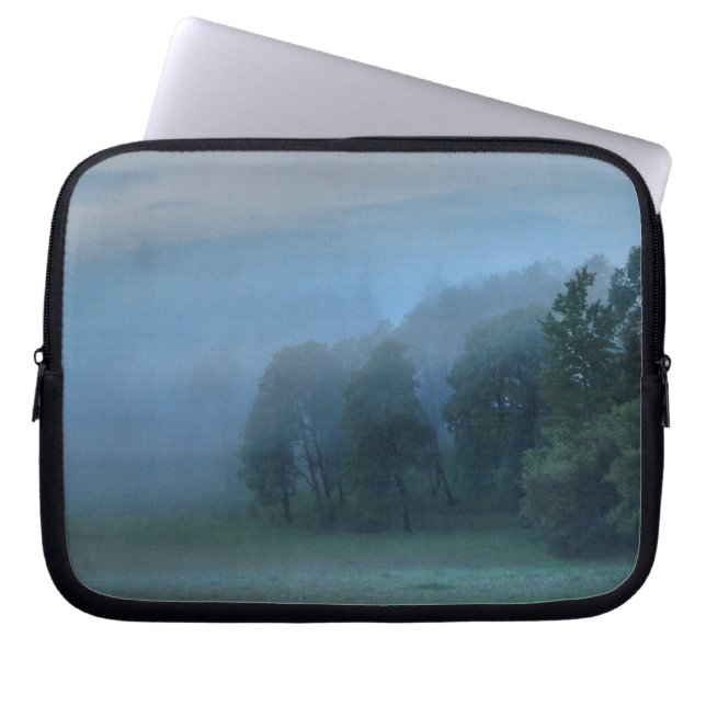 Misty Trees and Meadows Nature Photography Laptop Sleeve (Front)