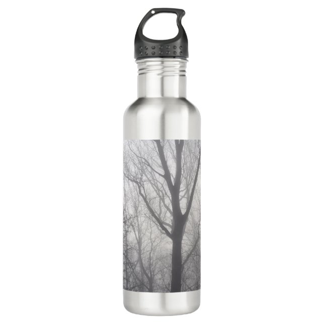 Misty Trees Grey Woodland Stainless Steel Water Bottle (Front)