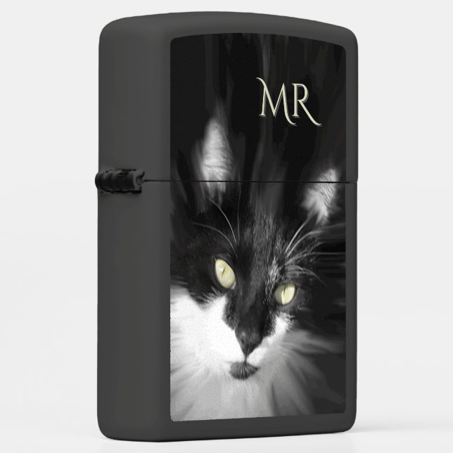 Misty Tuxedo Cat Zippo Lighter (Right)