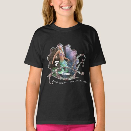 Misty Unicorn Mermaid Ocean Glitter birthday black T_Shirt