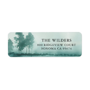 Misty Watercolor Green Trees Return Address Label
