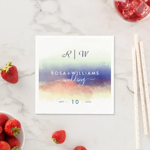 misty watercolor landscape monogram wedding napkins