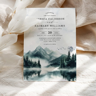 Misty Watercolor Mountain Pine Forest Wedding Invitation
