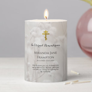 Misty White Cotton Field Orthodox Memorial Prayer Pillar Candle