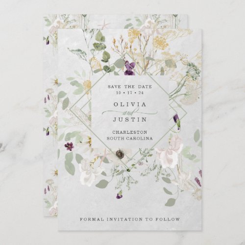 Misty Wildflowers  Delicate Gray Geometric Save The Date