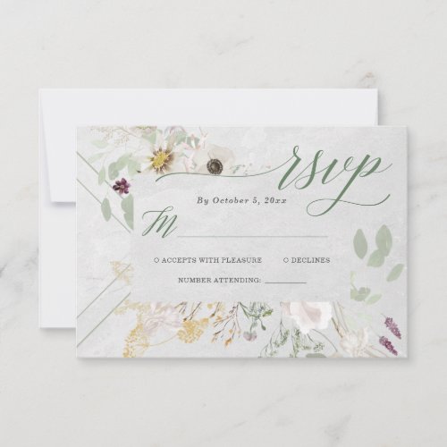 Misty Wildflowers  Soft Gray Geometric Wedding RS RSVP Card