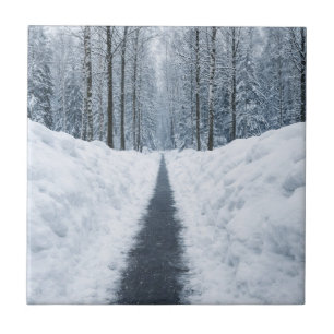 Misty Winter Forest Path Winter Landscape Ceramic Tile