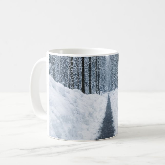 Misty Winter Forest Path Winter Landscape Coffee Mug (Front Left)